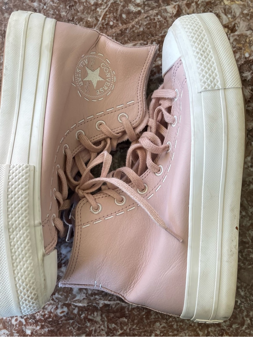 Converse Leather All Star High-Top Platform Shoes Light Pink with White Sole